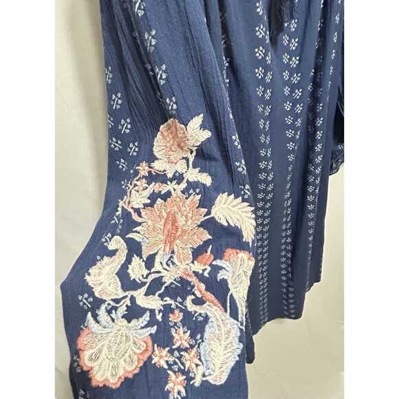 J. Jill Women's Large Floral Embroidered Peasant Blue‎ Batik Print Dress - Picture 11 of 13